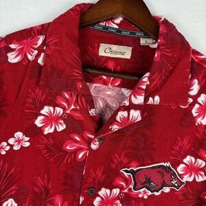 Arkansas Razorbacks Hawaiian Shirt Mens Large Floral Camp Collar‎ Embroidered